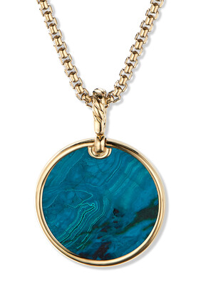 Elements® Artist Series Disc Pendant in 18K Yellow Gold with Chrysocolla and Pavé Diamonds